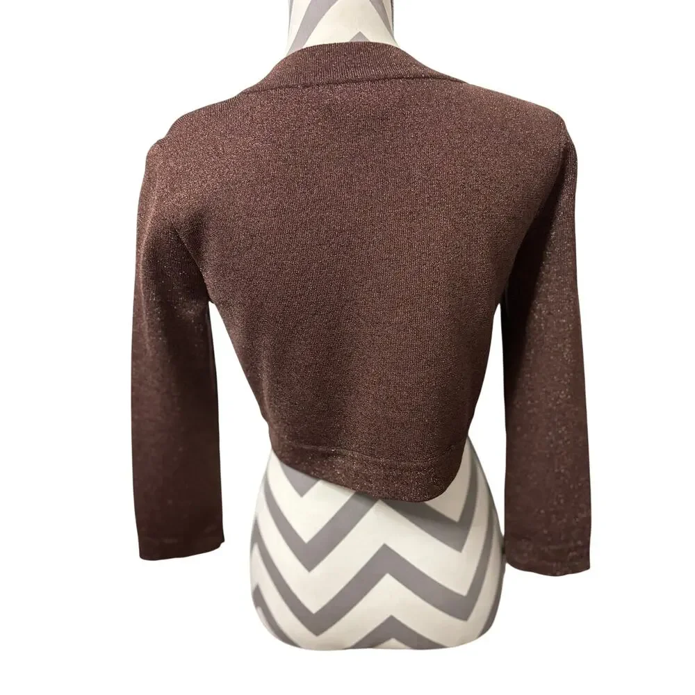 Michelle Antonelli Silk Blend Metallic Bolero Shrug Brown Gold Shimmer Small - Picture 4 of 14